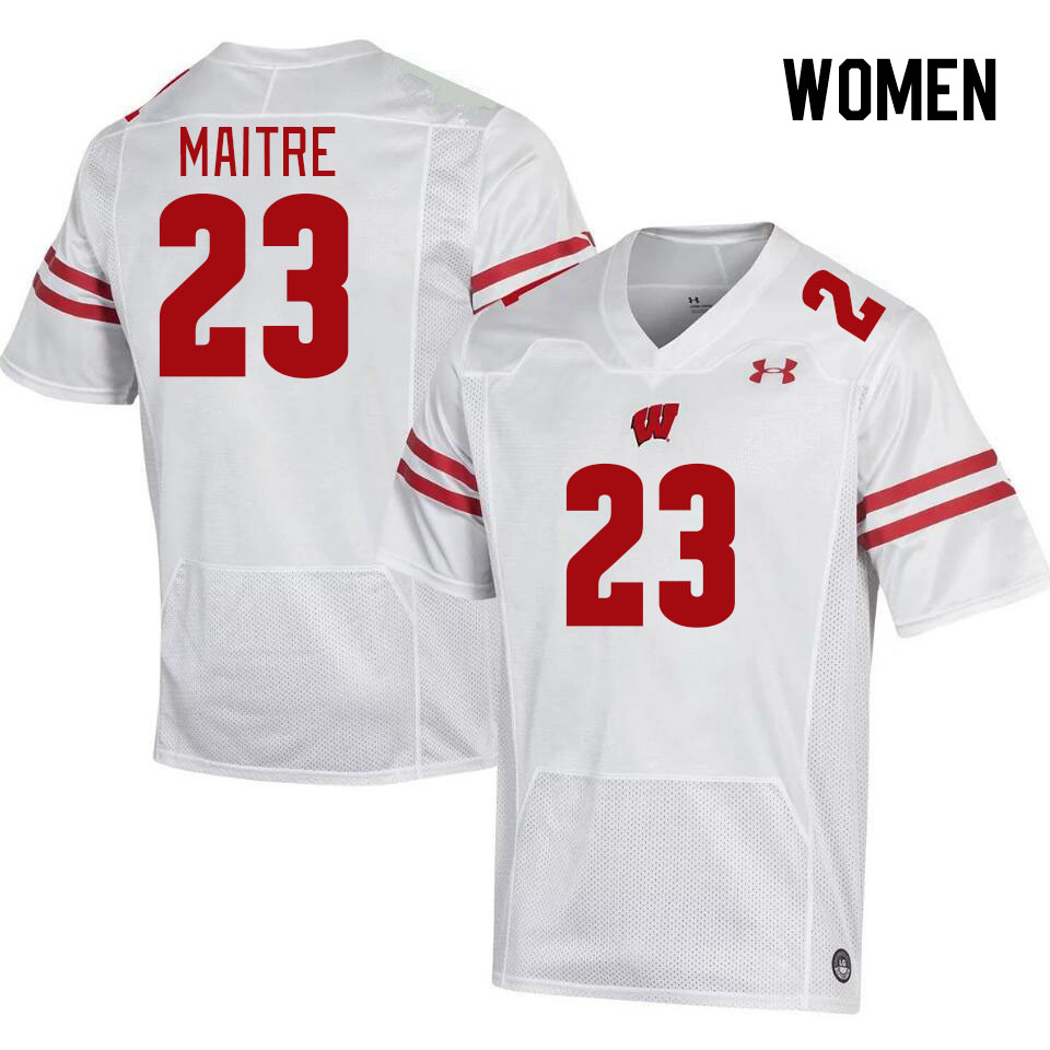 Women #23 Jason Maitre Winsconsin Badgers College Football Jerseys Stitched Sale-White - Click Image to Close